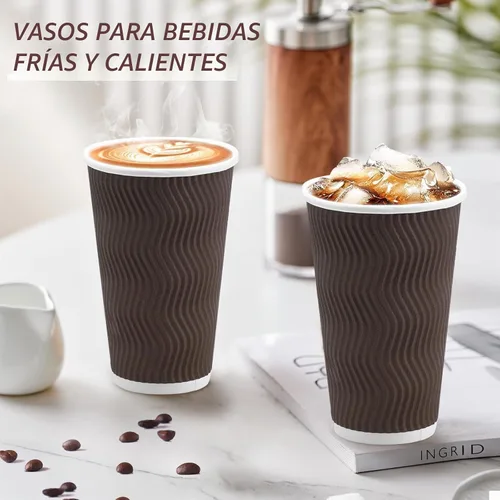 Vista 4 de Clawsoff - Paquete de 90 tazas de café de papel desechables de 16 onzas Marrón