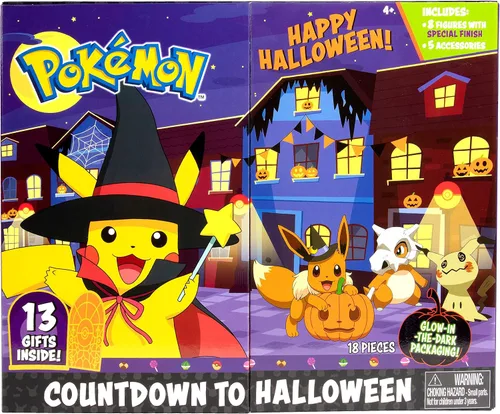 Vista 2 de Calendario de adviento de Halloween Pokemon 2021 para niños, 13 piezas, incluye 10 figuras de personajes de juguete y 3 accesorios, para mayores