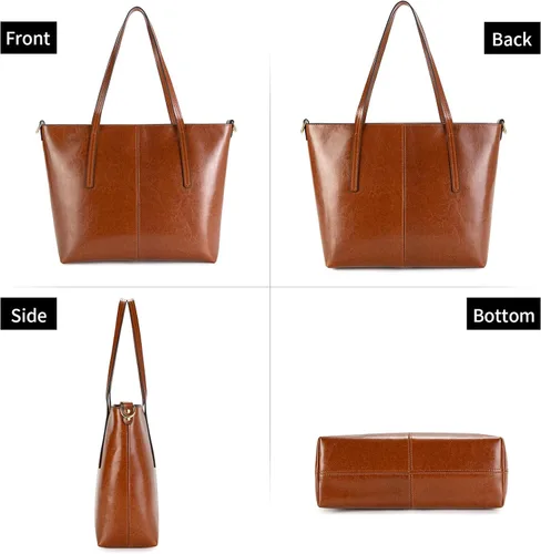 Vista 5 de Bolso de mano de cuero genuino para mujer con cremallera, bolsos de hombro grandes para mujer, bolsos cruzados de diseñador, bolso con asa superior