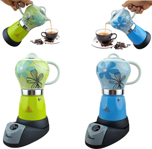 Vista 2 de UNIWARE Cafetera eléctrica profesional de café expreso/moka de 6 tazas (azul)