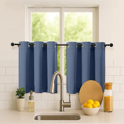 Vista 66 de Simplebrand Juego de 2 paneles de cenefa aguamarina para ventana de cocina de 14 pulgadas de largo, cortinas de oscurecimiento de habitación