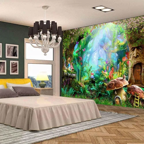 Vista 3 de Aidatain Tapiz de bosque de cuento de hadas, para colgar en la pared, diseño de hongos, de franela, grande, 80 x 60 pulgadas, tapices de paisaje