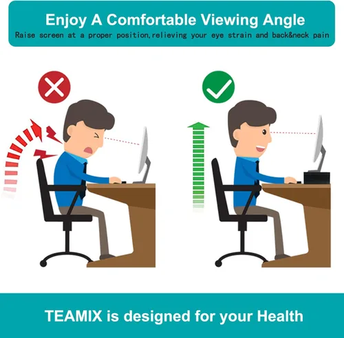 Vista 6 de TEAMIX Elevador de monitor de 14.2 pulgadas, elevador de monitor de madera con almacenamiento para escritorio, soporte de monitor pequeño
