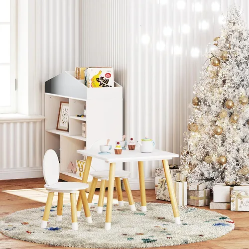 Vista 5 de UTEX Juego de mesa para niños con 2 sillas para niños pequeños, niños, niñas, juego de mesa y sillas para niños de 3 piezas, color blanco