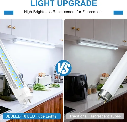 Vista 3 de JESLED Tubo de luz LED T8 de 2 pies, 12 W (equivalente a 30 W), 1680 LM, 6000 K, derivación de lastre, reemplazo de bombilla fluorescente F17T8