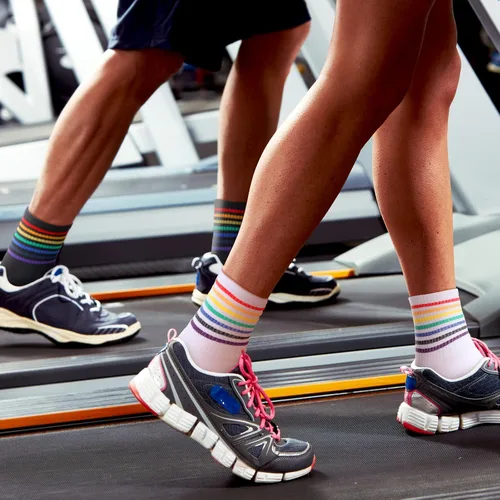 Vista 7 de Bencailor 6 pares de calcetines deportivos de algodón a rayas, diseño de arco iris, calcetines tobilleros de algodón, casuales, multicolor, unisex