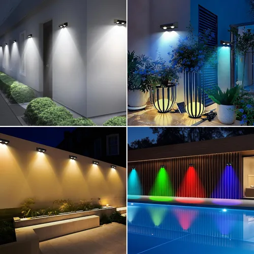 Vista 6 de Brizled Luces solares para valla al aire libre, paquete de 8 luces patrióticas para valla al aire libre, 9 colores y 11 modos RGBCW que cambian