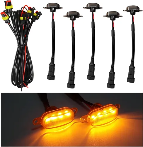 Vista 9 de Dickno 3 piezas de luces de rejilla de coche, brillantes luces LED de rejilla ámbar con arnés de cableado, lámparas impermeables de moldura