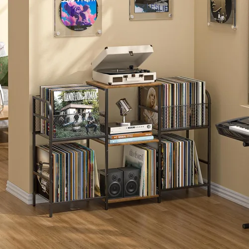 Vista 6 de 3IngSeagulls Soporte para tocadiscos con almacenamiento de vinilo, almacenamiento de discos para más de 350 álbumes, soporte para tocadiscos