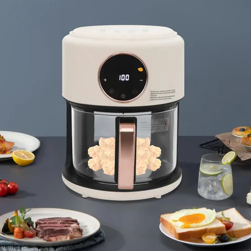 Vista 6 de Freidora de aire turbo de vidrio de 4.2L, freidora aireada visible de 360° 110V, pantalla táctil digital de 1200 W para hogar y restaurante