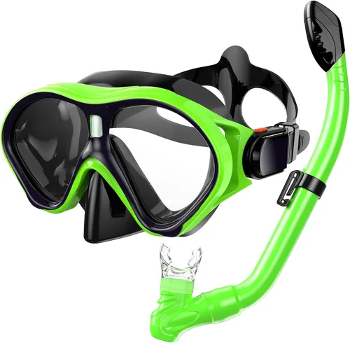 Vista 15 de Gintenco Juego de esnórquel para niños, máscara de buceo para niños como gafas de natación unisex, juego de máscara de buceo antivaho y esnórquel