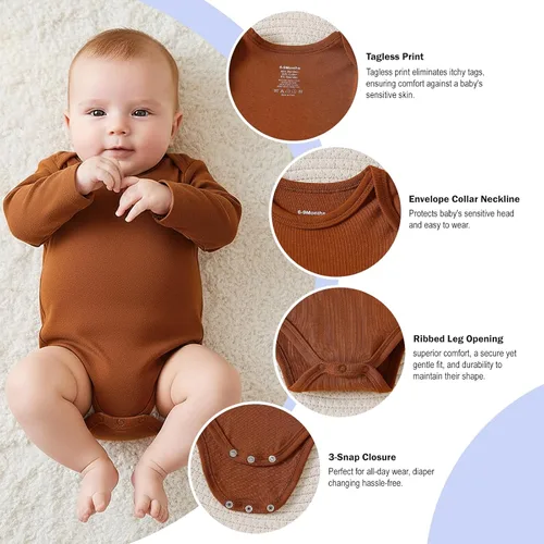 Vista 26 de DEFAHN Paquete de 2 mamelucos unisex para bebé, viscosa súper suave de bambú, unicolor de manga larga para bebés niños y niñas