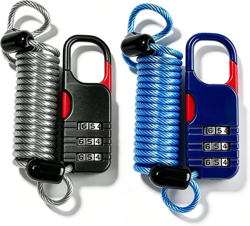 Vista 7 de Candado de esquí de combinación pequeña con cable retráctil (cable de 3 pies/91cm), cerraduras de cable delgadas con combinación para equipaje