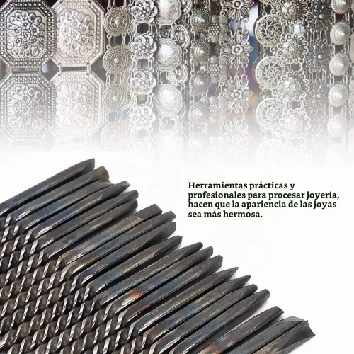 Vista 6 de 20 unids/set cincel de metal profesional para joyería, kit de herramientas de grabado de joyería, herramientas de procesamiento de joyas