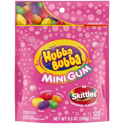 Vista 9 de HUBBA BUBBA Minis SKITTLES Paquetes de Chicle de Globo Saborizado Sin Azúcar, Chicle a Granel Paquete de 6 (240 Piezas)