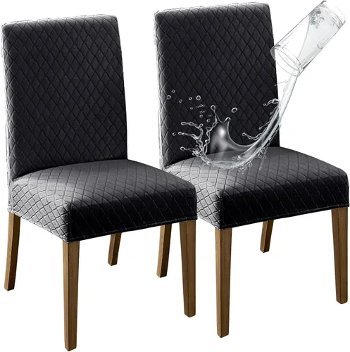 Vista 42 de MOSAYT Juego de 2 fundas para sillas de comedor 100% impermeables, súper ajuste elástico jacquard Parson, fundas extraíbles y lavables para sillas