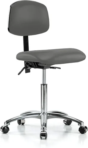 Vista 29 de Perch - Silla de laboratorio con ruedas cromadas con soporte de respaldo ajustable, altura del escritorio de 17 a 22 pulgadas, tela negra