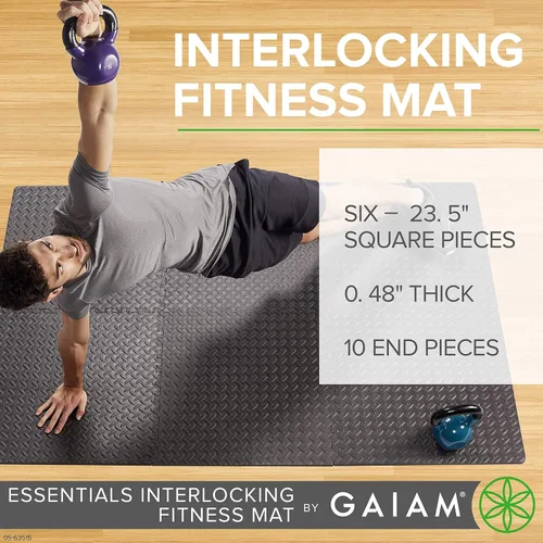 Vista 3 de Gaiam Essentials Tapete de ejercicio entrelazado, azulejos cuadrados de espuma de rompecabezas para gimnasio en casa, tapete de entrenamiento