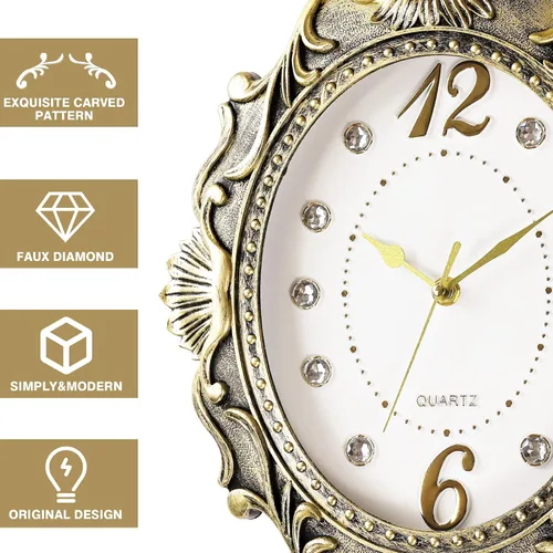 Vista 2 de AYRELY Reloj de pared rústico ovalado de 14 pulgadas, funciona con pilas, reloj silencioso de estilo rústico que no hace tictac, decorativo
