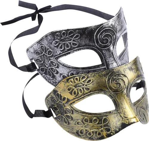 Vista 2 de PRETYZOOM 2 máscaras de máscaras para hombres y mujeres, máscara de guerrero griego romano, máscara veneciana para parejas, máscara de media máscara