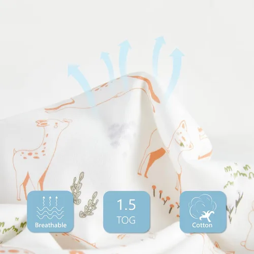 Vista 2 de Saco de Dormir para Bebé de 0 a 6 Meses, TOG 1.5, 100% Algodón, Cremallera Doble, Saco de Dormir Cálido y Suave, Venado Travieso
