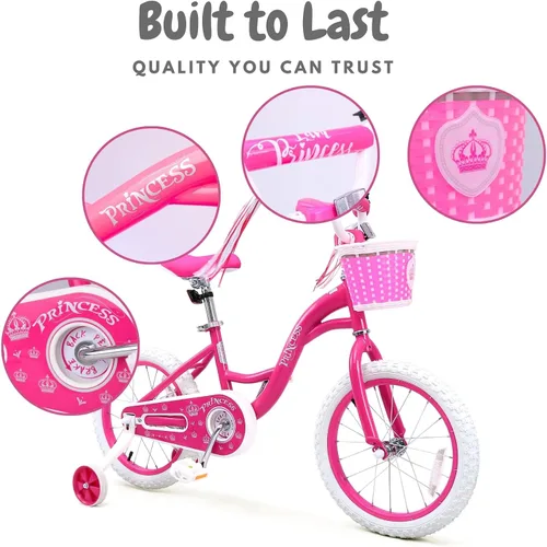 Vista 7 de Bicystar - Bicicleta para niñas de 12, 14, 16 pulgadas para bebés de 2 a 5 años, bicicleta infantil princesa con ruedas de entrenamiento, cuadro