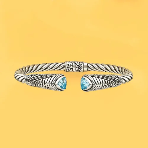 Vista 3 de Ross-Simons 2.70 ct. t.w. Sky Blue Topaz Bali-Style Cuff Bracelet in Sterling Silver