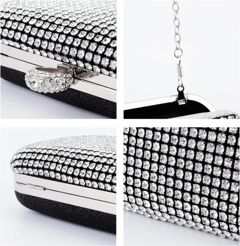 Vista 4 de Evevictor Bolso de mano de noche para mujer, bolso de noche brillante para cóctel, graduación, fiesta, bolso de noche pequeño de cristal para boda