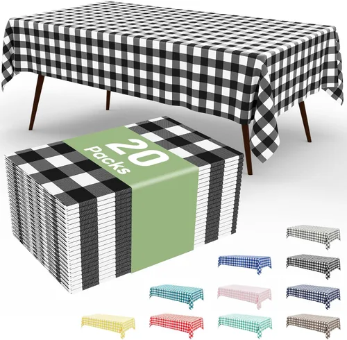 Vista 56 de Smiry Paquete de 3 Manteles Desechables de Cuadros Gingham Color Caqui - 54" x 72" Mantel de Plástico de Servicio Pesado, Cubiertas de Mesa