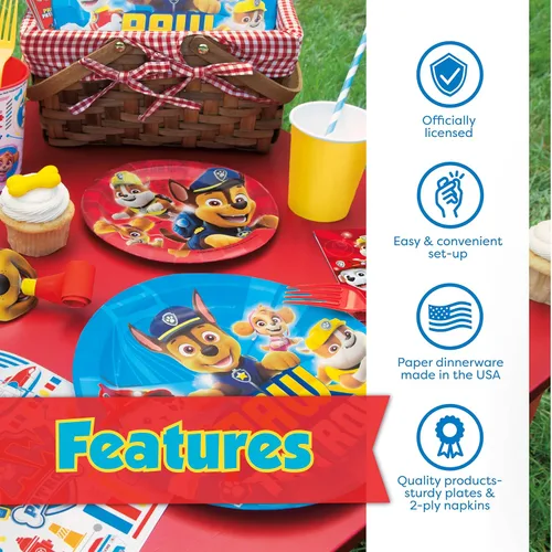 Vista 3 de Decoraciones de cumpleaños de Paw Patrol Sirve a 16 invitados Suministros de fiesta de Paw Patrol con licencia oficial Pancarta, mantel