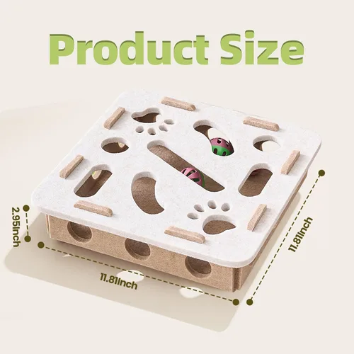 Vista 5 de Juguete interactivo de rompecabezas para gatos, caja de laberinto de fieltro con 3 bolas de cascabel para gatos de interior, estimulación mental