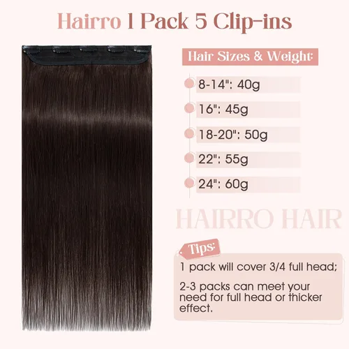 Vista 5 de Extensiones de cabello con clip, cabello humano Remy, extensiones de cabello largo lacio de una pieza con 5 clips, con gancho para colgar