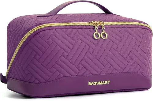 Vista 17 de BAGSMART Bolsa de Maquillaje de Viaje para Mujeres, Estuche Cosmético Portátil Resistente al Agua, Organizador de Maquillaje Acolchado Abultado