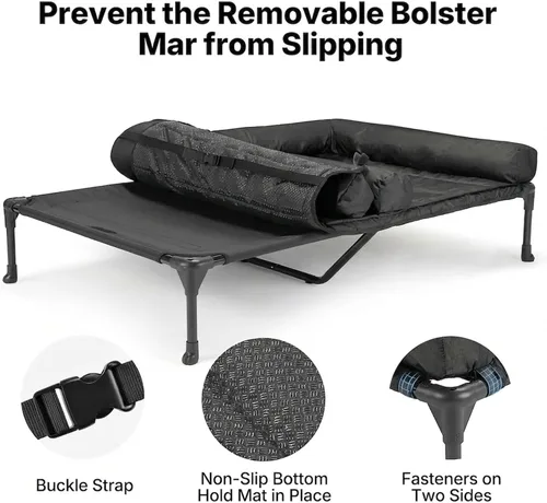 Vista 4 de Veehoo Cama elevada refrescante para perros + cojín doble impermeable para dos perros medianos, cama elevada para perros con tapete de apoyo