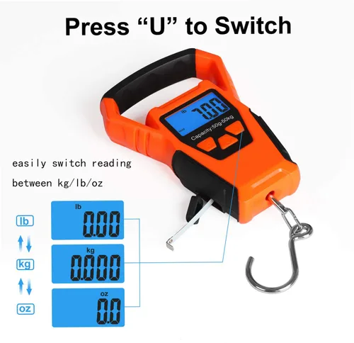 Vista 2 de ZHL - Báscula de pesca impermeable con regla báscula de equipaje gancho para colgar peso pantalla LCD retroiluminada de 1102lbs Bolsa Waterprof y 2