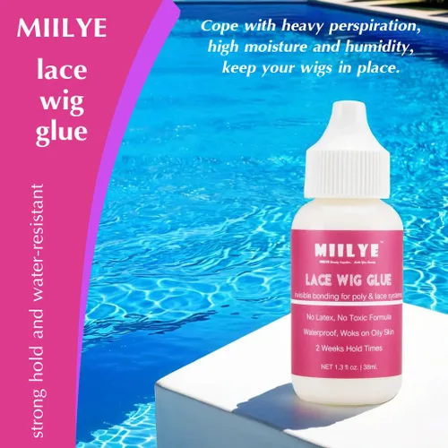 Vista 5 de MIILYE Juego de spray de pegamento para peluca para encaje frontal Pegamento blanco y removedor con banda de fusión Kit de encaje