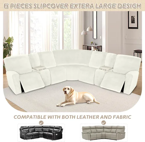 Vista 240 de Arfntevss Fundas de sofá seccional reclinable de terciopelo, Funda de sofá seccional de esquina para sofá reclinable, Funda elástica suave