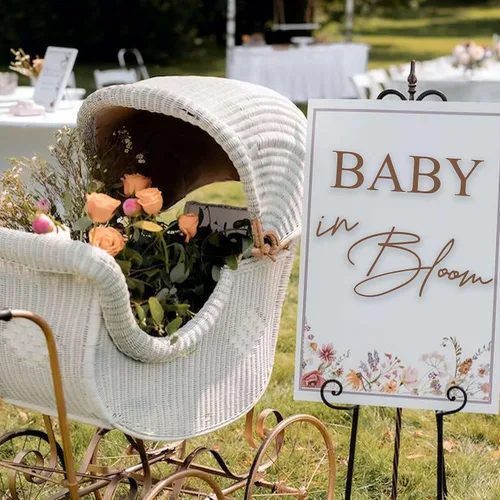 Vista 4 de VANGNING Baby in Bloom Calcomanía Letrero - Calcomanía de Baby Shower para niña o niño, decoración de revelación de género para telón de fondo, arco