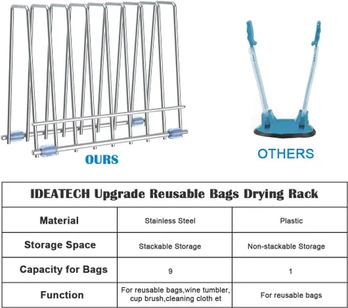 Vista 4 de IDEATECH Paquete de 2 bolsas de almacenamiento reutilizables, estante de secado para bolsas de alimentos, sándwich/aperitivos, soporte inoxidable