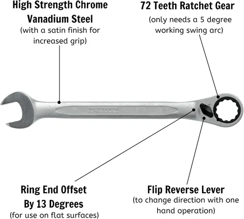 Vista 4 de Teng Tools Llave métrica combinada de trinquete inversa con 72 dientes de 0.433 in - 600511R