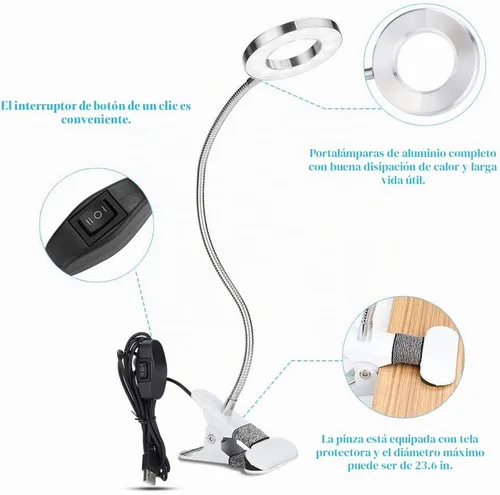 Vista 5 de lámpara, USB círculo maquillaje lámpara ceja labio salón de belleza escritorio Led luces con clip