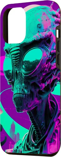 Vista 2 de iPhone 12 Pro Max Cool Retro Alien Sunset Tropical Trippy Vaporwave Sky Art Case