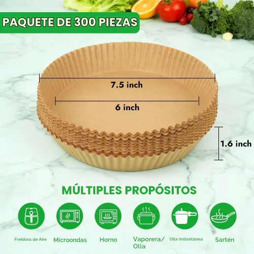 Vista 2 de BYKITCHEN 300 PCS forros desechables pequeños para freidora de aire de 2 a 5 QT, forros redondos de papel pergamino para freidora de aire