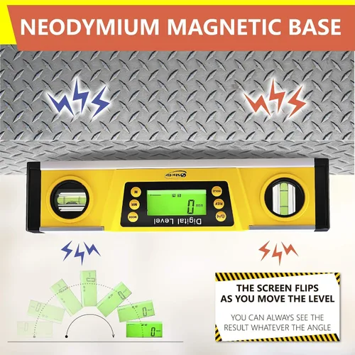 Vista 4 de Herramienta digital de nivel magnético – Nivel de torpedo y transportador de 10 pulgadas – Precisión maestra – IP54 a prueba de polvo e impermeable