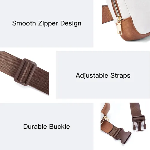 Vista 6 de Telena Riñonera de cuero para mujer, riñoneras de moda para mujer, bolsa cruzada para el cuerpo, Beige Marrón
