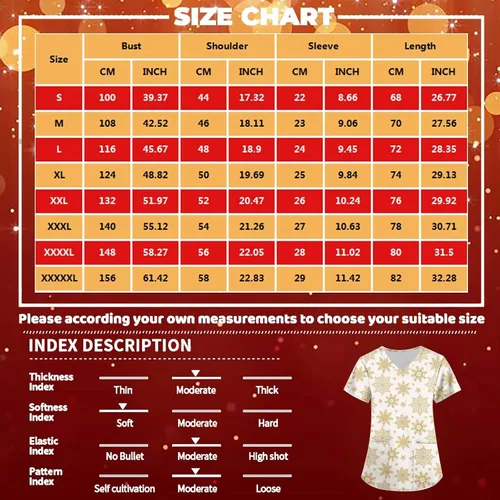 Vista 3 de Camisetas de Navidad para mujer, talla grande, estampado de Navidad, manga corta, cuello en V, uniforme de enfermera, con 2 bolsillos