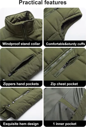 Vista 6 de Chrisuno Chaleco de esquí acolchado de invierno ligero para hombre, ropa de abrigo plegable
