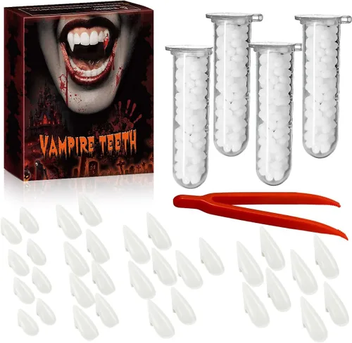 Vista 8 de 3 pares de dientes de vampiro, 3 tamaños de colmillos de vampiro