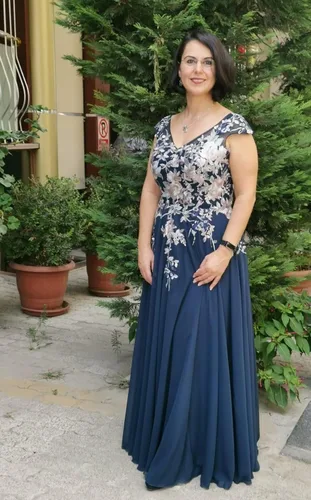 Vista 5 de Bordado cuello en V vestidos de madre de la novia para boda 2025 encaje gasa maxi formal madre novio vestido con aberturas