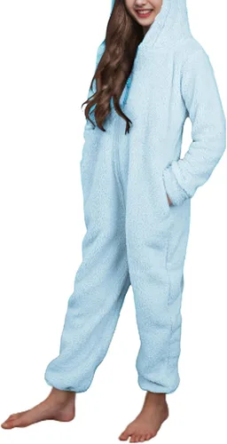 Vista 5 de Batermoon Enterizo de forro polar con cremallera para niñas, disfraz de invierno con capucha, ropa de invierno de 5 a 14 años